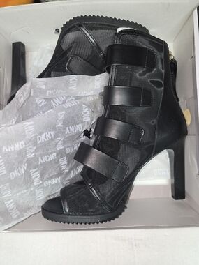 DKNY Black Strappy Mesh & Leather Heeled Boot